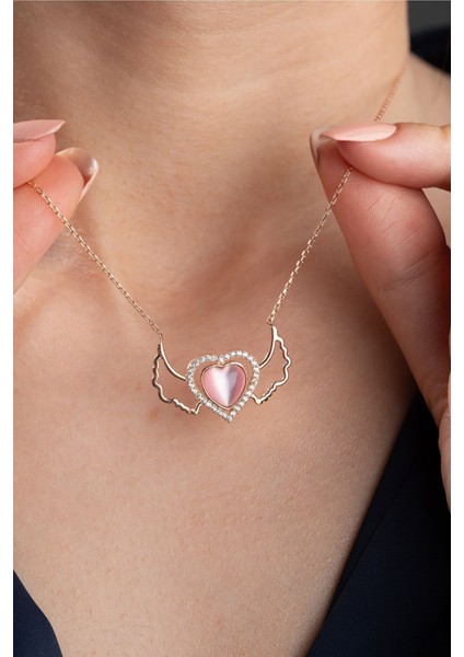 925 Ayar Gümüş Rose Kanatlı Kalp Kolye fiyatları