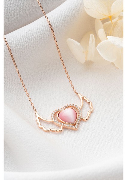 925 Ayar Gümüş Rose Kanatlı Kalp Kolye indirimleri