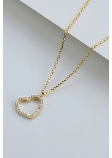 925 Ayar Gümüş Zirkon Taşlı Kalpli Kolye