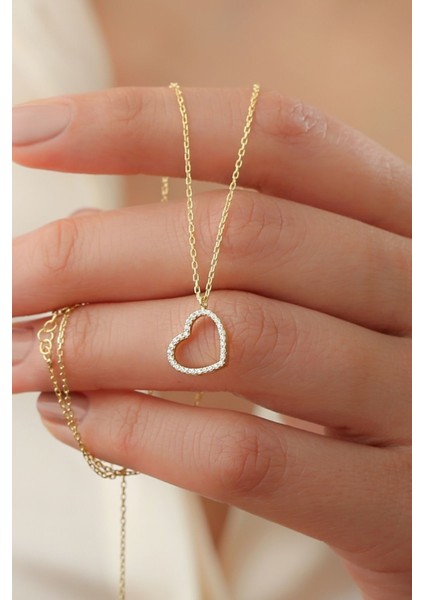 925 Ayar Gümüş Zirkon Taşlı Kalpli Kolye fiyatları