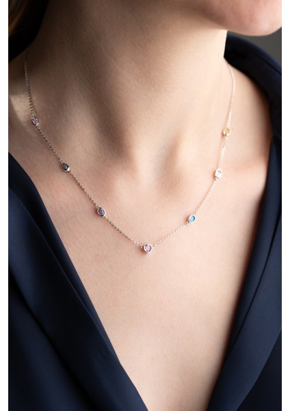 925 Ayar Gümüş Renkli Taşlı Tohum Model Kolye