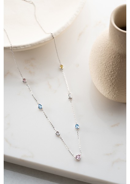 925 Ayar Gümüş Renkli Taşlı Tohum Model Kolye fırsatları