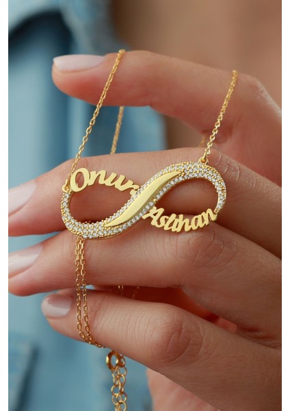 925 Ayar Gümüş Isimli Taşlı Sonsuzluk Kolyesi