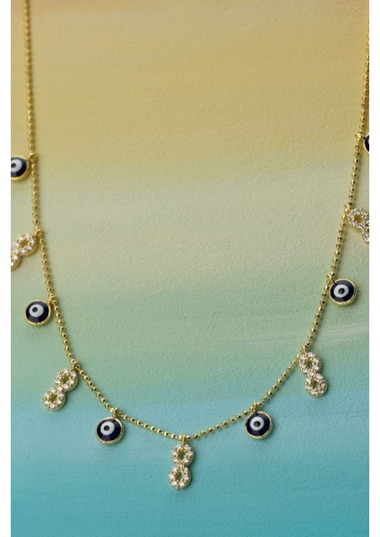 925 Ayar Gümüş Nazarlı Sonsuzluk Şans Kolyesi