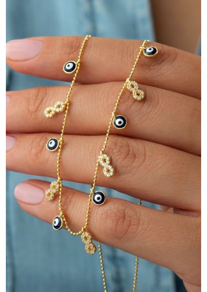 925 Ayar Gümüş Nazarlı Sonsuzluk Şans Kolyesi fiyatları