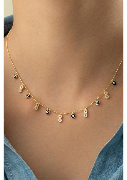 925 Ayar Gümüş Nazarlı Sonsuzluk Şans Kolyesi modelleri