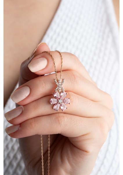 925 Ayar Gümüş Zirkon Taşlı Lotus Çiçeği Kolye modelleri