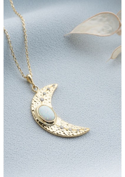 925 Ayar Gümüş Gold Hilal Kolye
