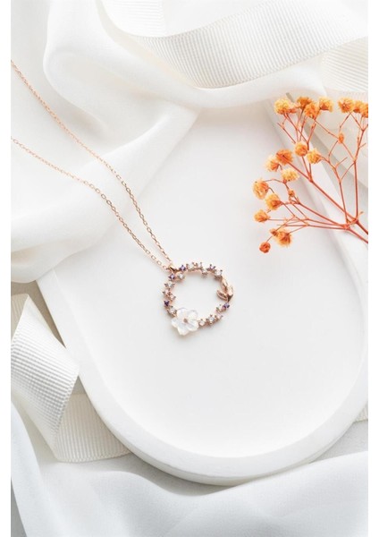 925 Ayar Sedef Çiçek Gümüş Kolye