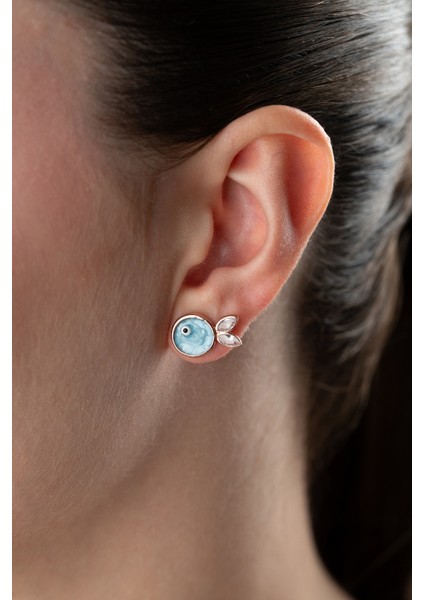 925 Ayar Gümüş Mavi Mineli Balık Küpe