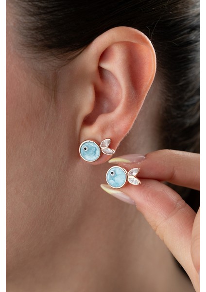 925 Ayar Gümüş Mavi Mineli Balık Küpe fiyatları