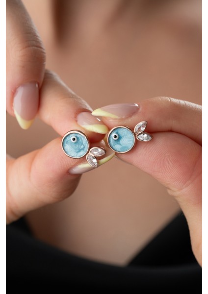 925 Ayar Gümüş Mavi Mineli Balık Küpe modelleri