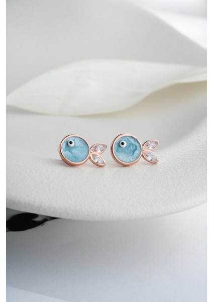 925 Ayar Gümüş Mavi Mineli Balık Küpe fırsatları