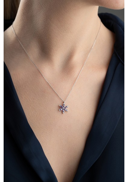 925 Ayar Gümüş Mor Taşlı Lotus Kolye