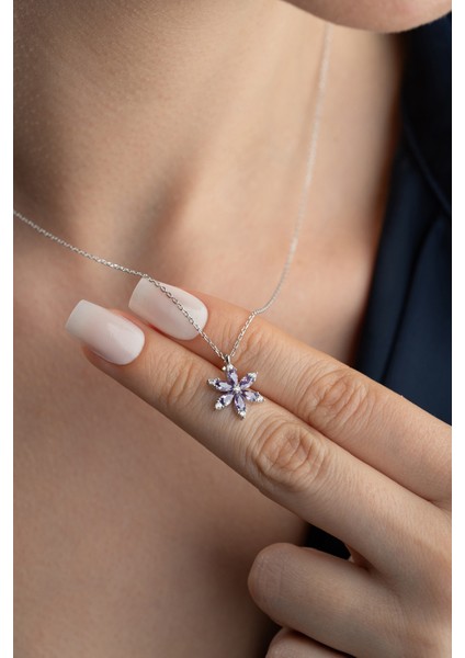 925 Ayar Gümüş Mor Taşlı Lotus Kolye fiyatları