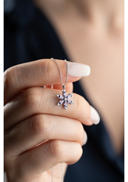 925 Ayar Gümüş Mor Taşlı Lotus Kolye modelleri