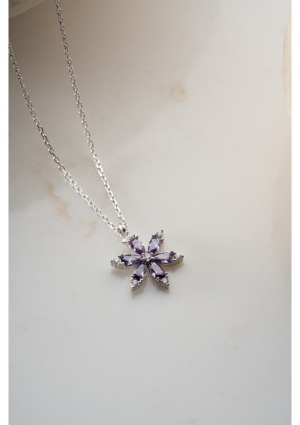 925 Ayar Gümüş Mor Taşlı Lotus Kolye indirimleri