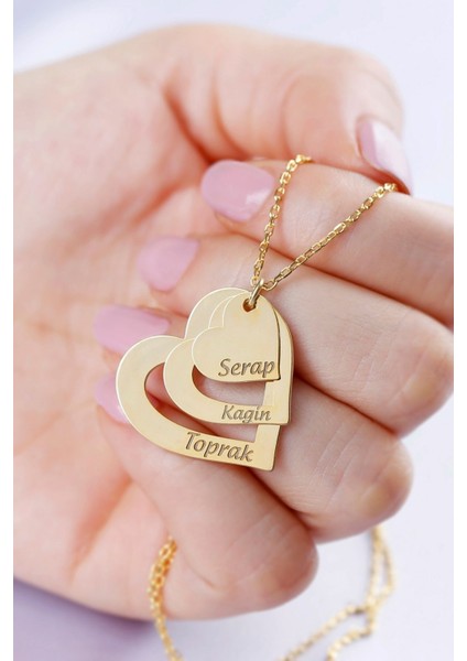 925 Ayar Gümüş Isimli Üç Kalpli Kolye fiyatları