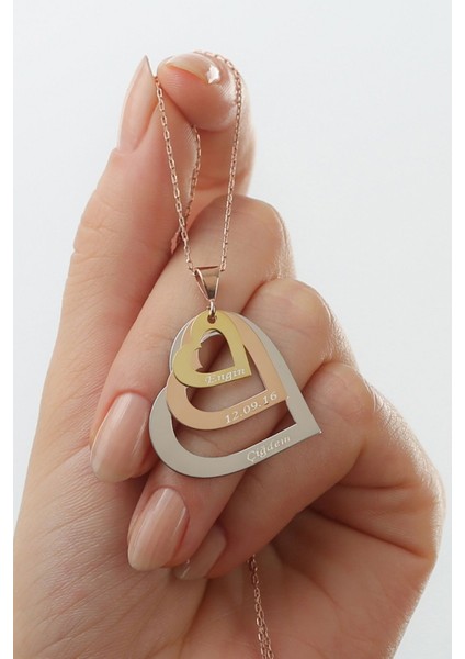 925 Ayar Gümüş Isimli Üç Kalpli Kolye modelleri