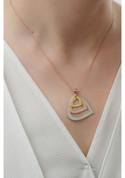 925 Ayar Gümüş Isimli Üç Kalpli Kolye