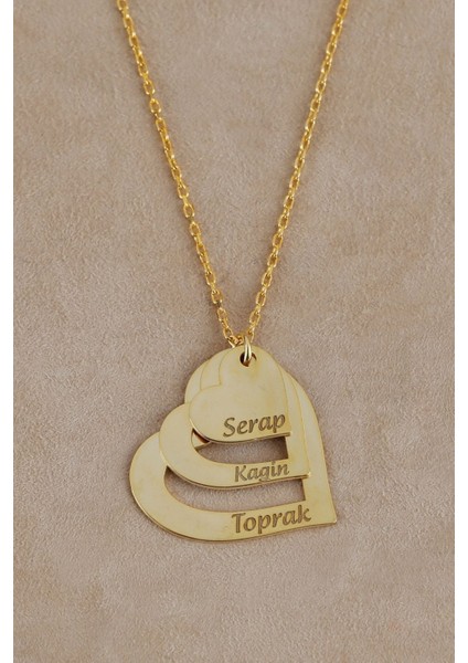 925 Ayar Gümüş Isimli Üç Kalpli Kolye