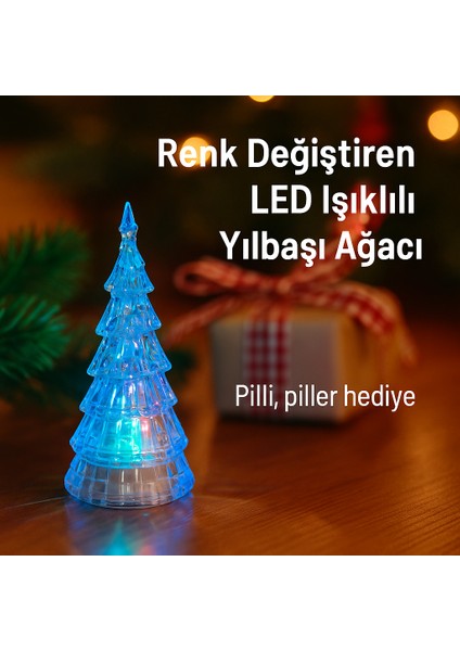 Tekli Renk Değiştiren LED Işıklı Yılbaşı Ağacı – Pilli, Piller Hediye, Dekoratif Noel Süsü
