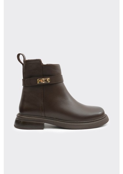 Hakiki Deri Fermuarlı Kadın Bot