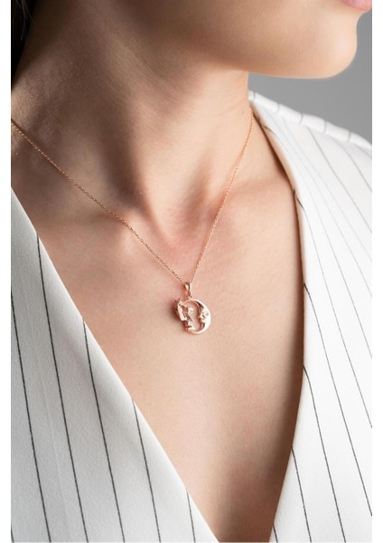 925 Ayar Rose Perili Hilal Gümüş Kolye modelleri