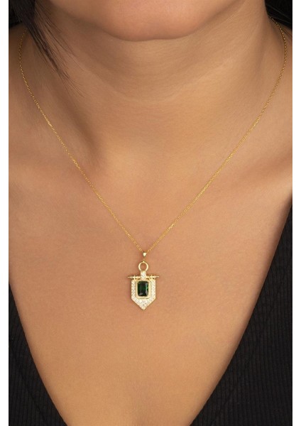 925 Ayar Zümrüt Baget Taşlı Gümüş Kolye