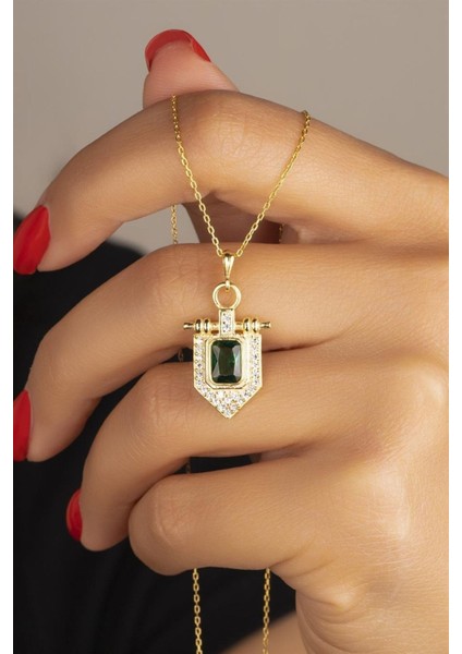 925 Ayar Zümrüt Baget Taşlı Gümüş Kolye fiyatları