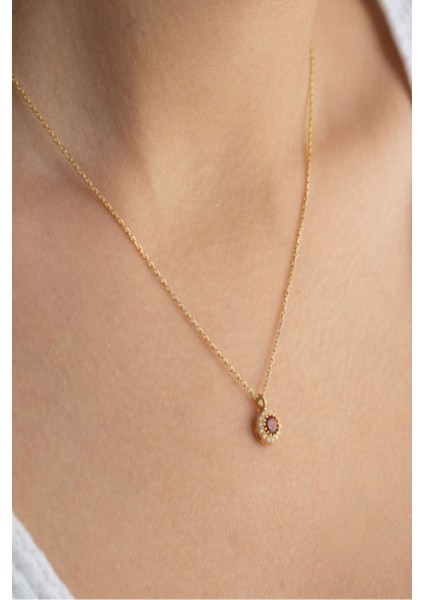 925 Ayar Gümüş Ocak Ayı Doğum Taşı ( Garnet ) Kolye