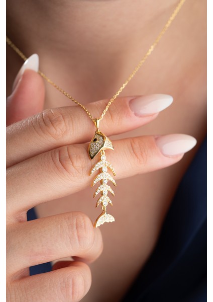 925 Ayar Gümüş Balık Kılçığı Kolye indirimleri