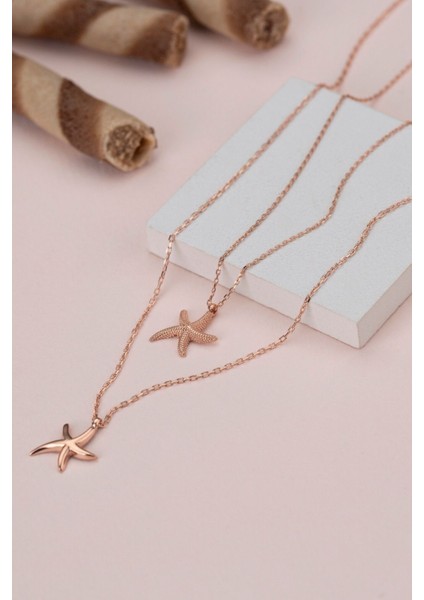 925 Ayar Gümüş Çiftli Deniz Yıldızı Kolye