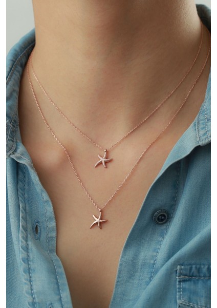 925 Ayar Gümüş Çiftli Deniz Yıldızı Kolye modelleri