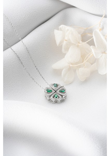 925 Ayar Gümüş Mıknatıslı Yeşil Taşlı Kolye fiyatları