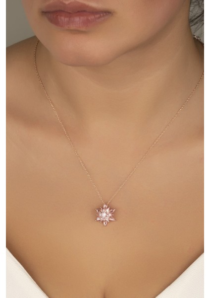 925 Ayar Gümüş 4 Katman Pembe Lotus Çiçeği Kolye