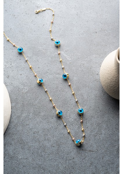 925 Ayar Gümüş Toplu Göz Nazarlı Kolye