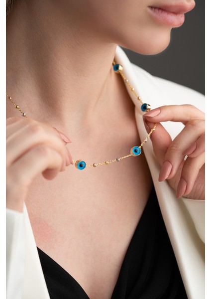 925 Ayar Gümüş Toplu Göz Nazarlı Kolye modelleri