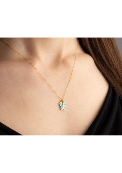 925 Ayar Gümüş Mineli Kelebek Kolye