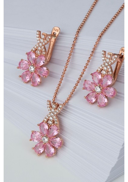 925 Ayar Gümüş Lotus Çiçeği Kolye-Küpe Takı Seti fırsatları