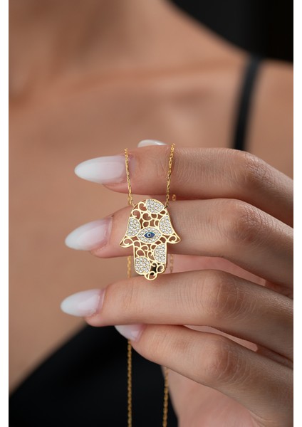 925 Ayar Gümüş Fatma Ana Eli Kolye