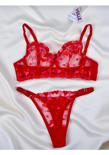 La Vıor Balenli Sütyen Takımı Kırmızı Kalpli Dantelli Iç Çamaşırı Takımı fiyatları