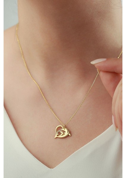 925 Ayar Gümüş Yunuslu Kalp Kolye