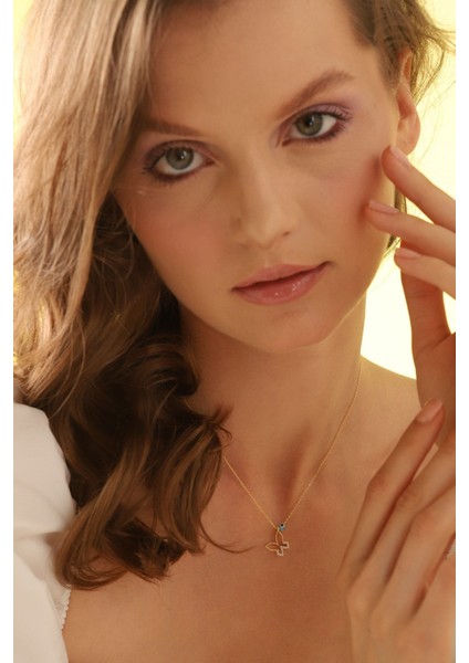 925 Ayar Nazarlı Kelebek Gold Gümüş Kolye