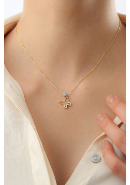 925 Ayar Nazarlı Kelebek Gold Gümüş Kolye fiyatları