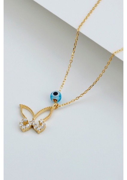 925 Ayar Nazarlı Kelebek Gold Gümüş Kolye fırsatları