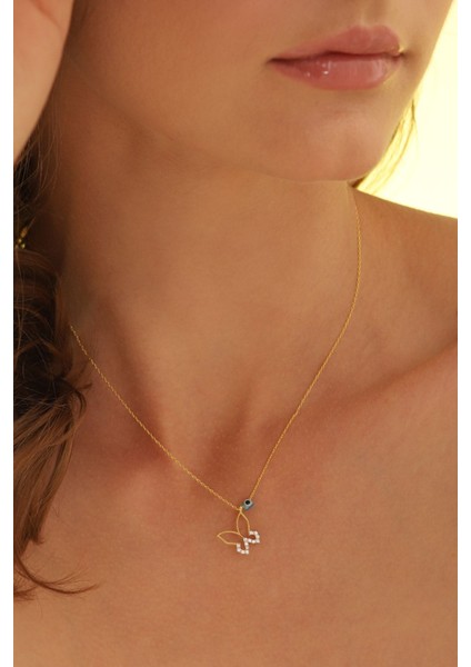 925 Ayar Nazarlı Kelebek Gold Gümüş Kolye indirimleri