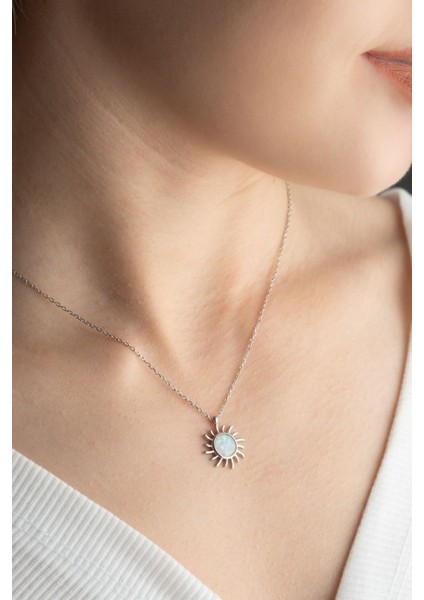 925 Ayar Gümüş Opal Taşlı Güneş Kolye modelleri