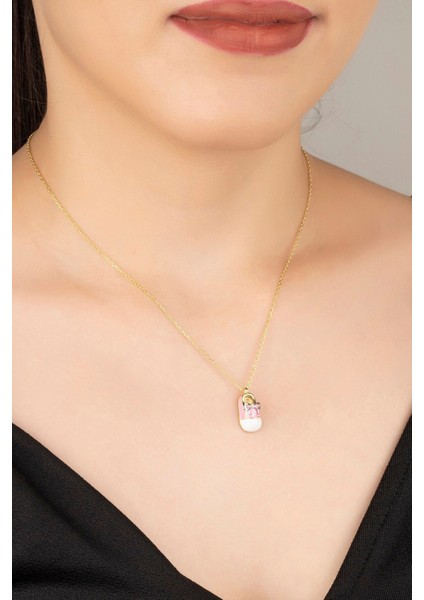 925 Ayar Gümüş Gold Mineli Bebek Patiği Kolye