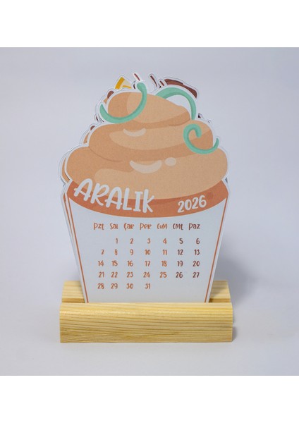 2026 Yılı Masaüstü Takvim, Cupcake Takvim, Ahşap Standlı Yeni Yıl Takvimi, 9X12 cm indirimleri
